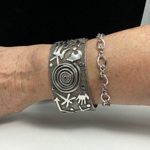 Sterling Silver Cuff Bracelet Alex Sanchez Navajo 1.25” X 6.5” 113.6 Gms - Picture 9 of 12